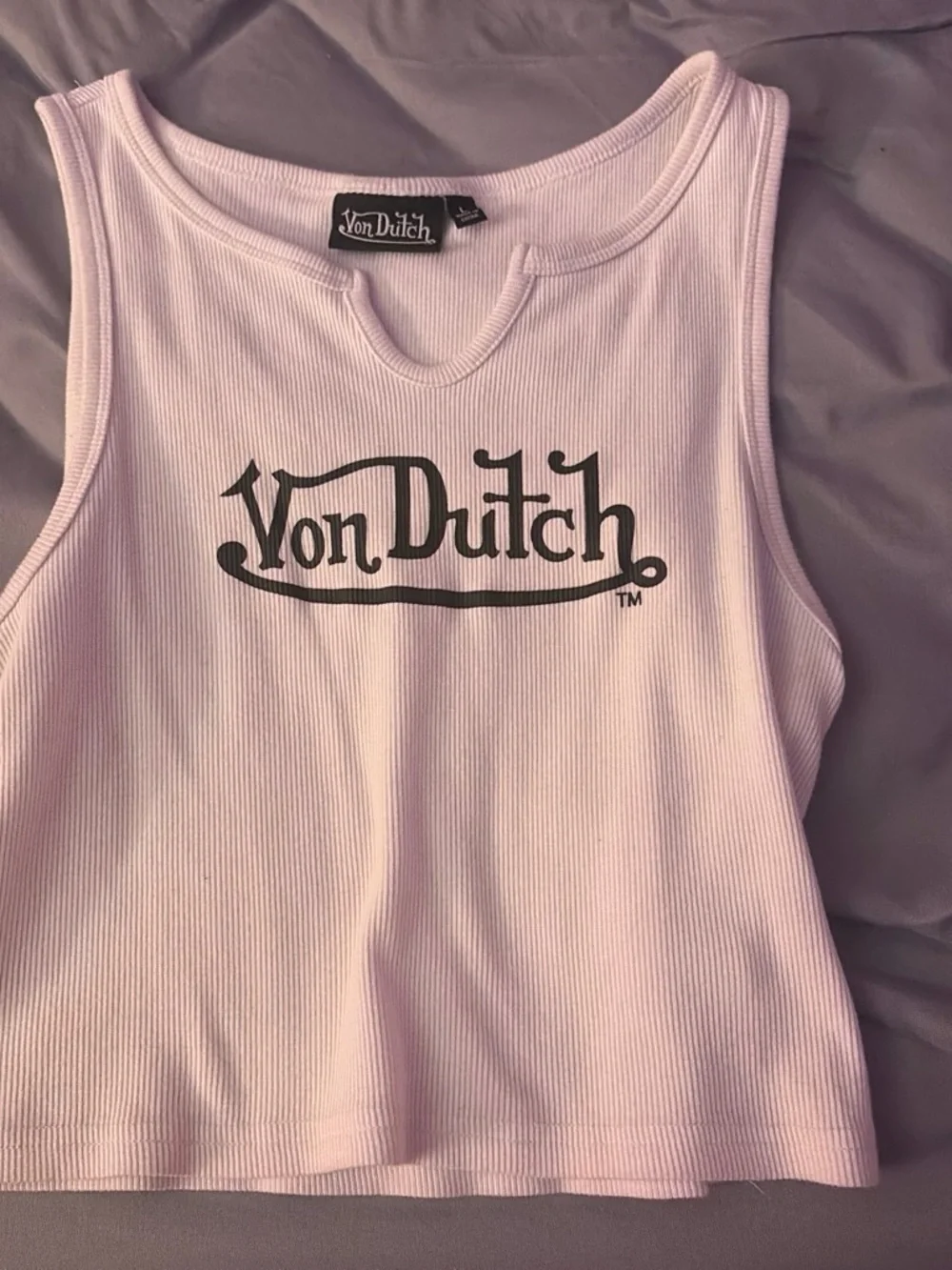 Von Dutch Light Pink Ribbed Tank Top